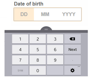 Final DOB input with number pad